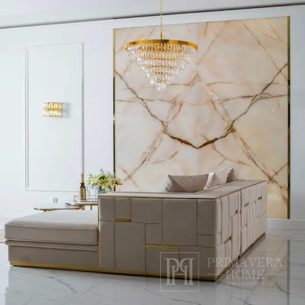Exclusive glamor corner sofa, modern, upholstered, gold, beige, right-hand corner sofa EMPORIO OUTLET