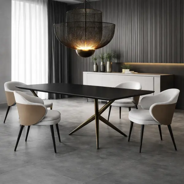 Nowoczesne ekskluzywne krzesło do jadalni na czarnych metalowych nogach LINEA