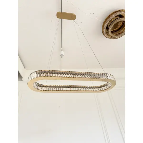 Crystal chandelier, ring, gold, modern glamor pendant lamp for the living room, adjustable ECLIPSE OVAL
