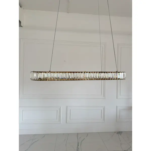 Crystal chandelier, ring, gold, modern glamor pendant lamp for the living room, adjustable ECLIPSE OVAL