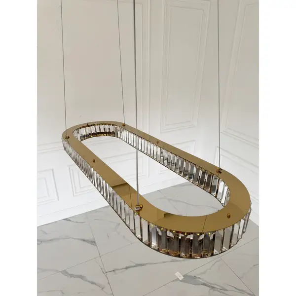 Crystal chandelier, ring, gold, modern glamor pendant lamp for the living room, adjustable ECLIPSE OVAL