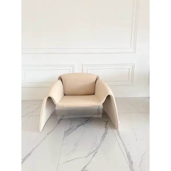 Designer leather armchair, modern, light beige, SPIDER