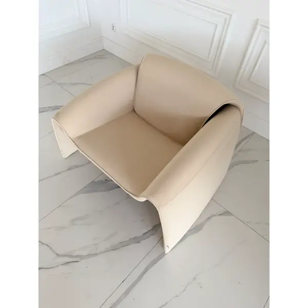 Designer leather armchair, modern, light beige, SPIDER