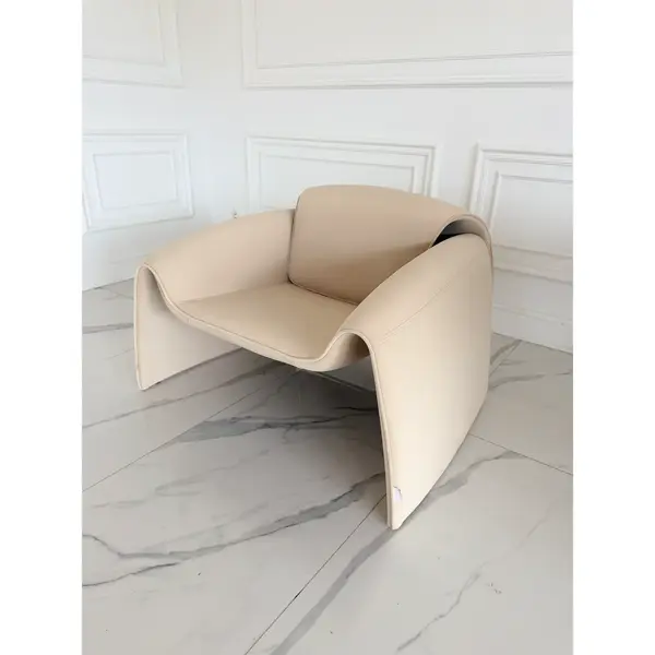 Designer leather armchair, modern, light beige, SPIDER