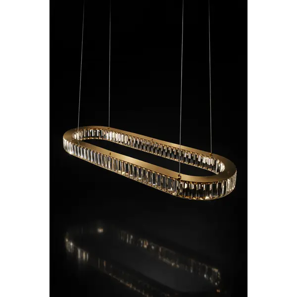 Crystal chandelier, ring, gold, modern glamor pendant lamp for the living room, adjustable ECLIPSE OVAL
