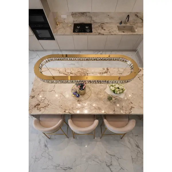 Crystal chandelier, ring, gold, modern glamor pendant lamp for the living room, adjustable ECLIPSE OVAL