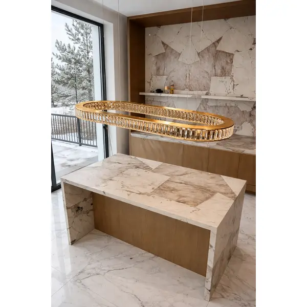 Crystal chandelier, ring, gold, modern glamor pendant lamp for the living room, adjustable ECLIPSE OVAL