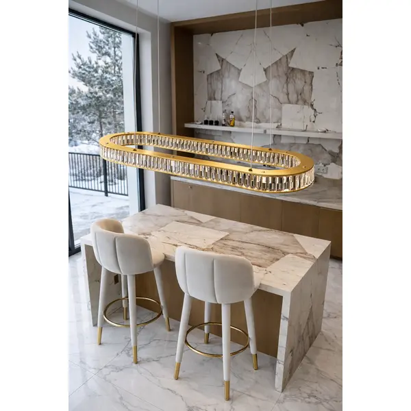 Crystal chandelier, ring, gold, modern glamor pendant lamp for the living room, adjustable ECLIPSE OVAL