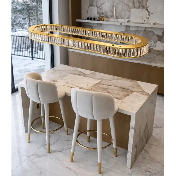 Crystal chandelier, ring, gold, modern glamor pendant lamp for the living room, adjustable ECLIPSE OVAL