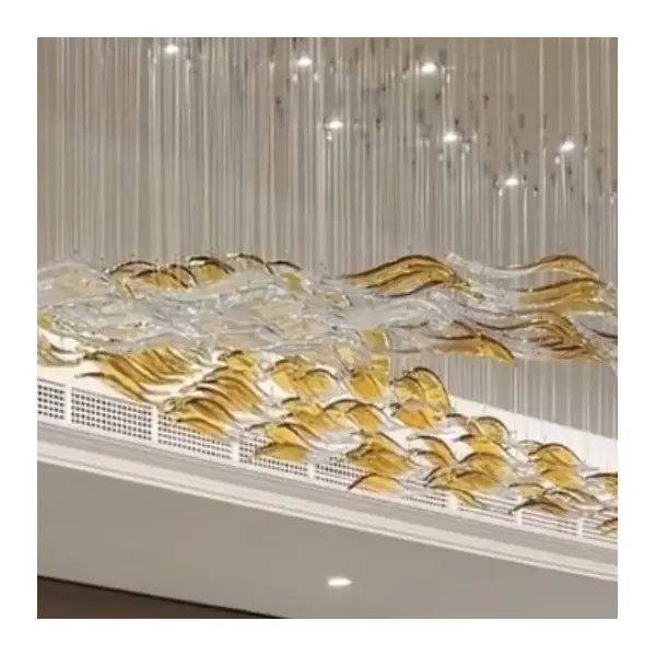 Designer golden glass leaf decoration hanging from the ceiling - LEAF FLOW