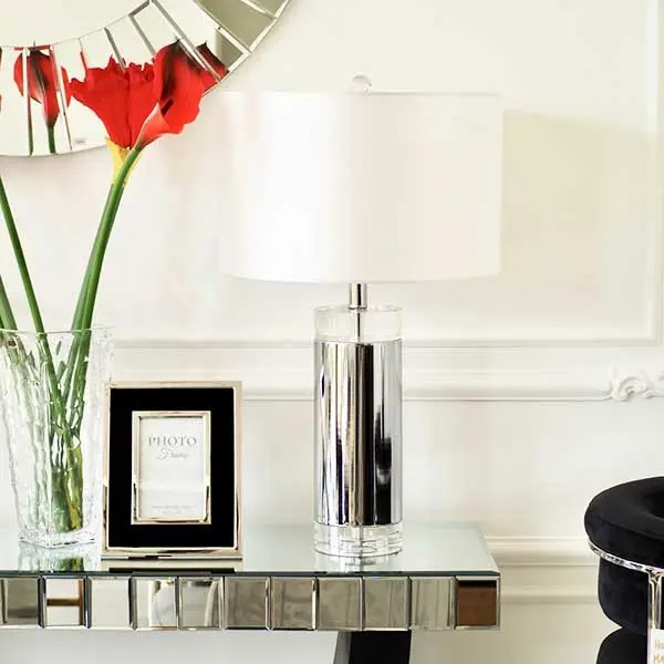 Lampa stołowa glamour, luksusowa stalowa, duża, nowoczesna, srebrna SOFIA OUTLET