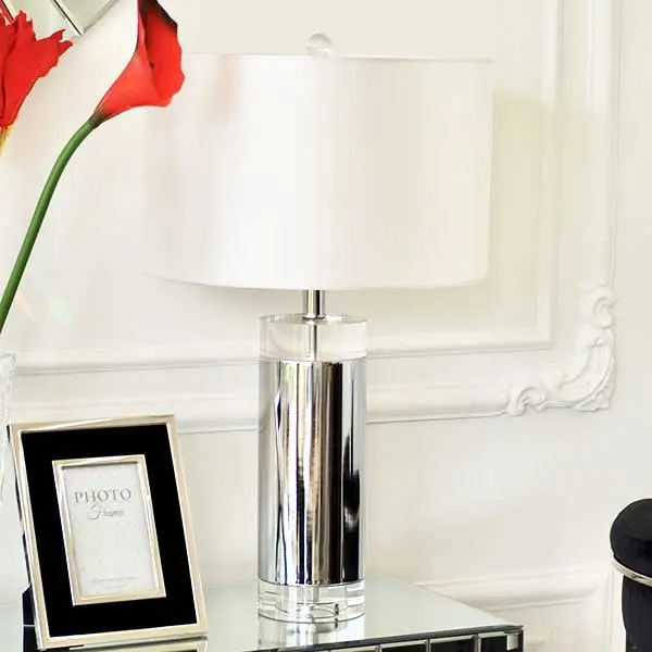 Lampa stołowa glamour, luksusowa stalowa, duża, nowoczesna, srebrna SOFIA OUTLET