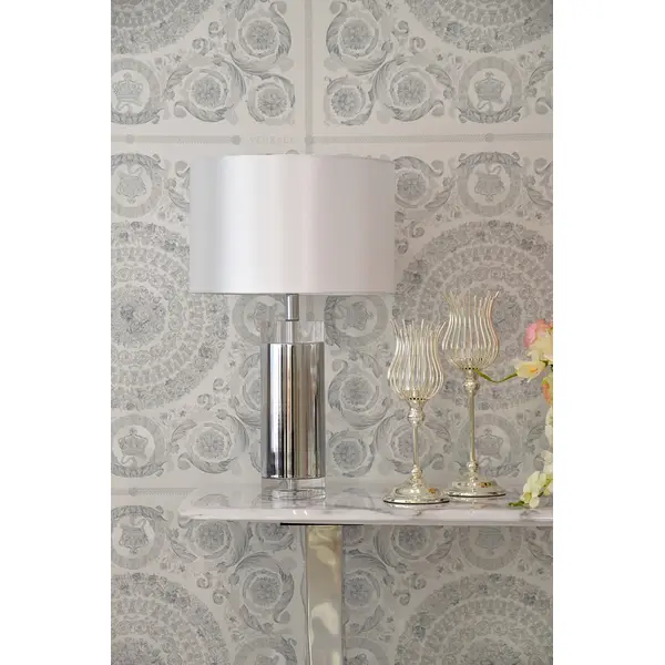 Lampa stołowa glamour, luksusowa stalowa, duża, nowoczesna, srebrna SOFIA OUTLET