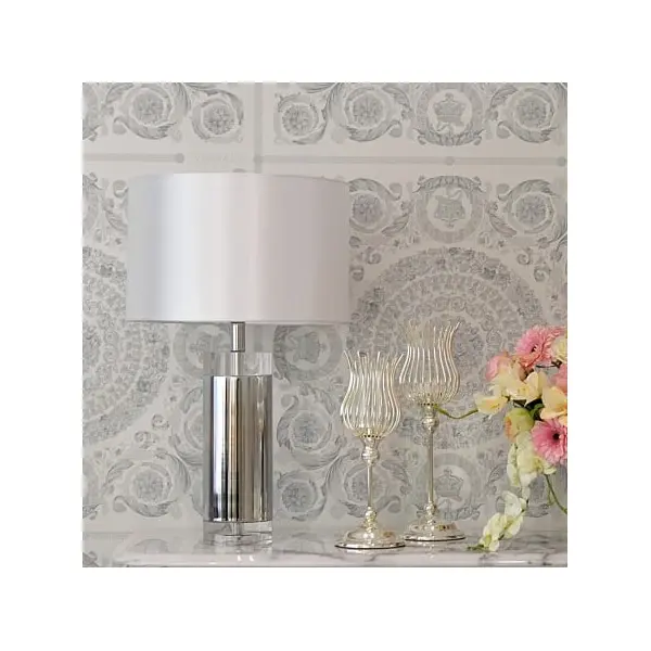 Lampa stołowa glamour, luksusowa stalowa, duża, nowoczesna, srebrna SOFIA OUTLET