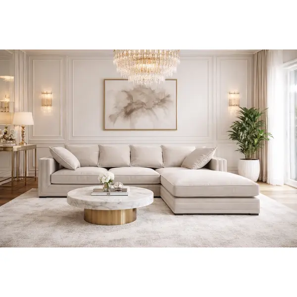 Aksamitny narożnik, nowoczesna kanapa narożna z funkcją spania i kedrą  NERO