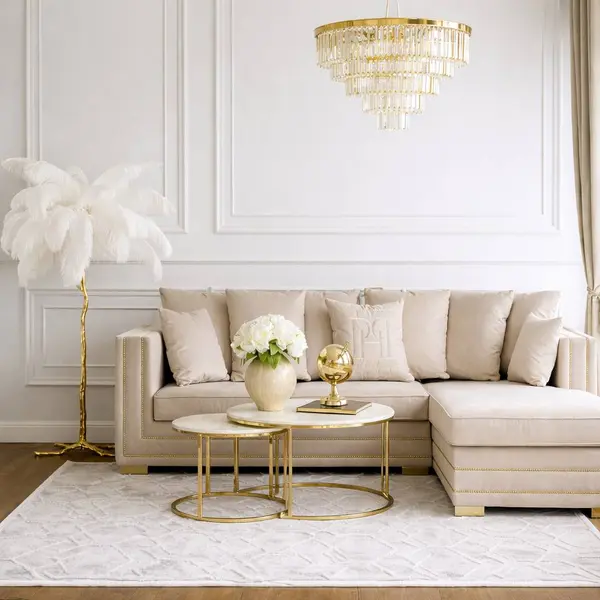 Aksamitny narożnik złoty, srebrny z funkcją spania nowoczesna kanapa narożna NERO