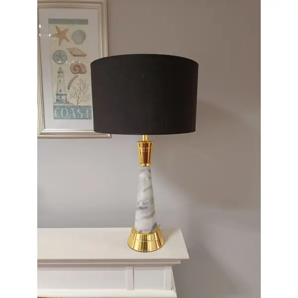 Lampa stołowa glamour, ekskluzywna, klasyczna, marmur, czarny abażur, złota GIULIA