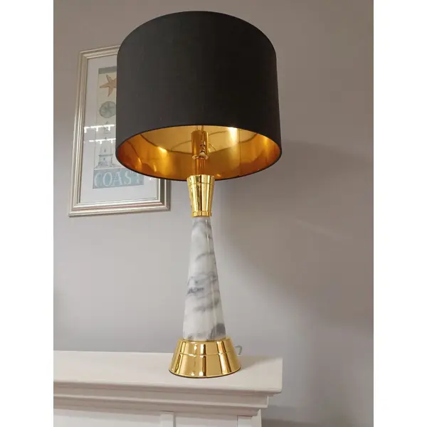 Lampa stołowa glamour, ekskluzywna, klasyczna, marmur, czarny abażur, złota GIULIA