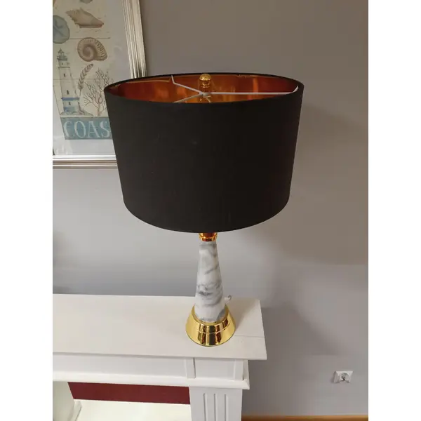 Lampa stołowa glamour, ekskluzywna, klasyczna, marmur, czarny abażur, złota GIULIA