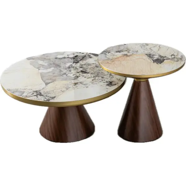 Nowoczesny stolik ROBIN S o ponadczasowym charakterze, drewniany, szczotkowane złoto