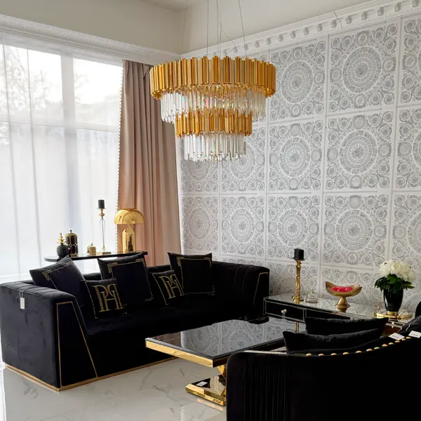 Luksusowa czarna sofa welwetowa złota 3 osobowa MONTE CARLO z ekspozycji