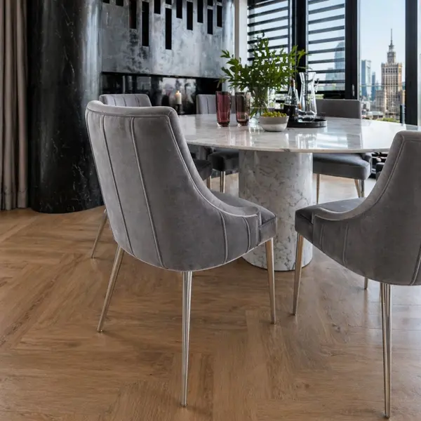 Exclusive glamor dining chair, straight legs, gray, silver DIANA