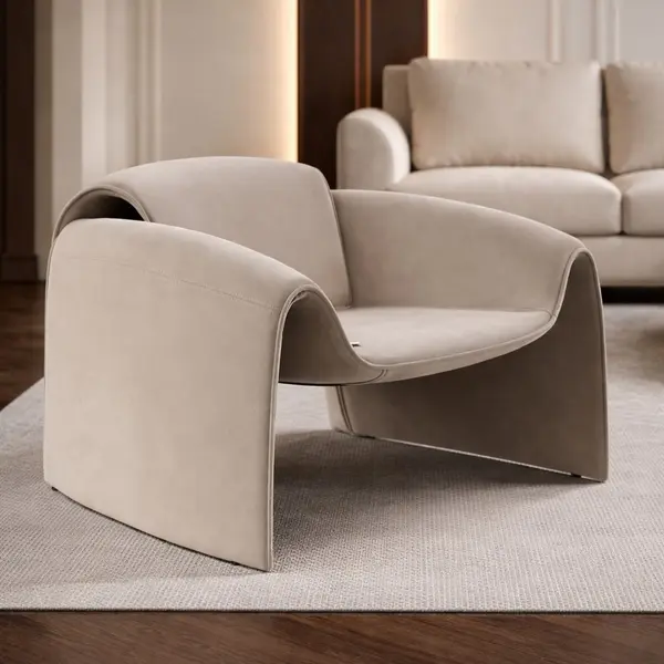 Designer leather armchair, modern, light beige, SPIDER