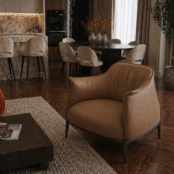 Designerski nowoczesny fotel luksusowy do salonu do gabinetu z podnóżkiem MODERN