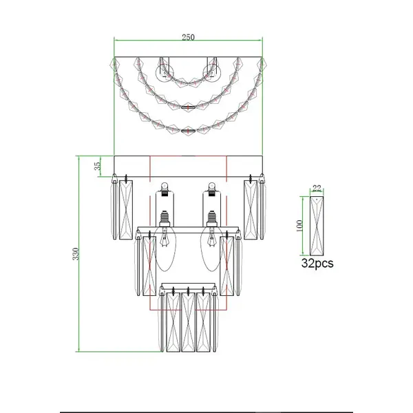 Kinkiet kryształowy, złoty,  lampa ścienna DIAMOND 3 OUTLET