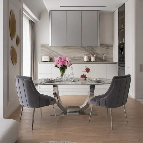Exclusive glamor dining chair, straight legs, gray, silver DIANA