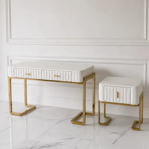 Glamor console, dressing table for the bedroom, for the dressing room, modern, beige, with a drawer, with a gold mirror AMORE