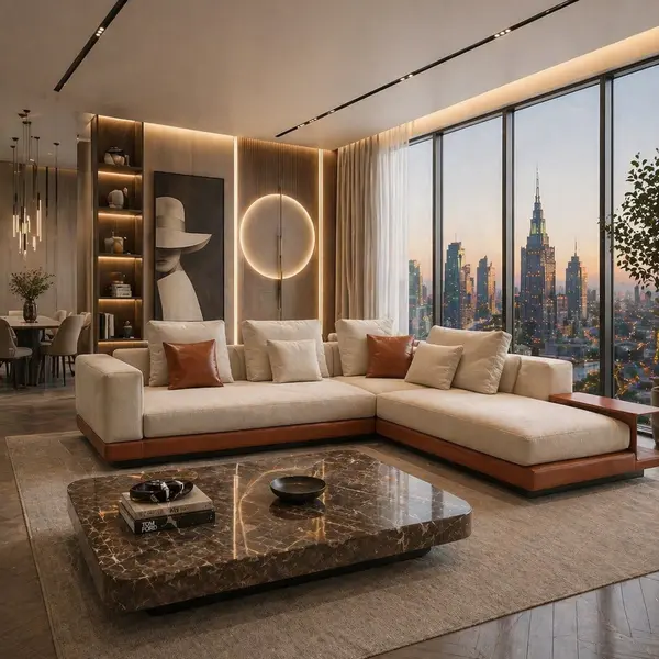 Sofa narożna z półką, nowoczesny narożnik, do salonu, MONTENAPOLEONE