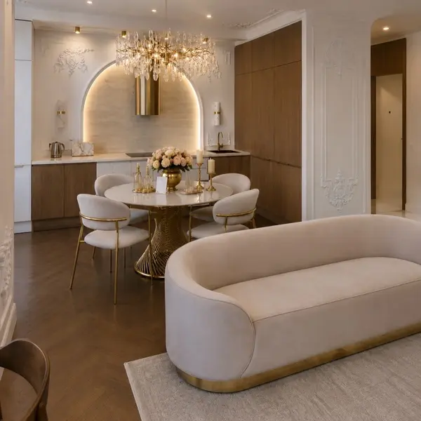 Glamorous sofa exclusive for living room, beige gold FLORENCE