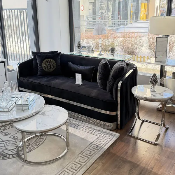 MADONNA modern silver black Stylish glamour New York-style upholstered sofa OUTLET