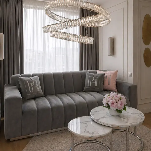 Exclusive glamor sofa for the living room, silver gray LONDON