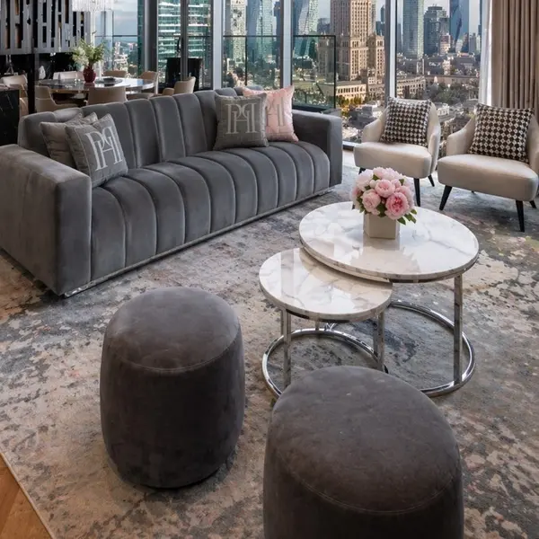 Exclusive glamor sofa for the living room, silver gray LONDON