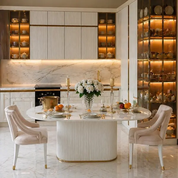 Glamorous extendable table, white, wooden, glossy, varnished, classic for the New York PALERMO dining room