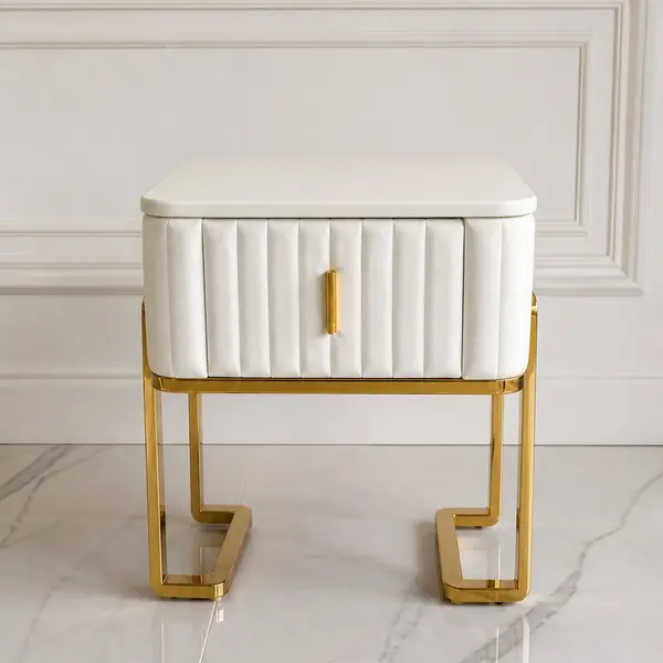Modern glamor bedside table, beige, gold, side table with drawer AMORE