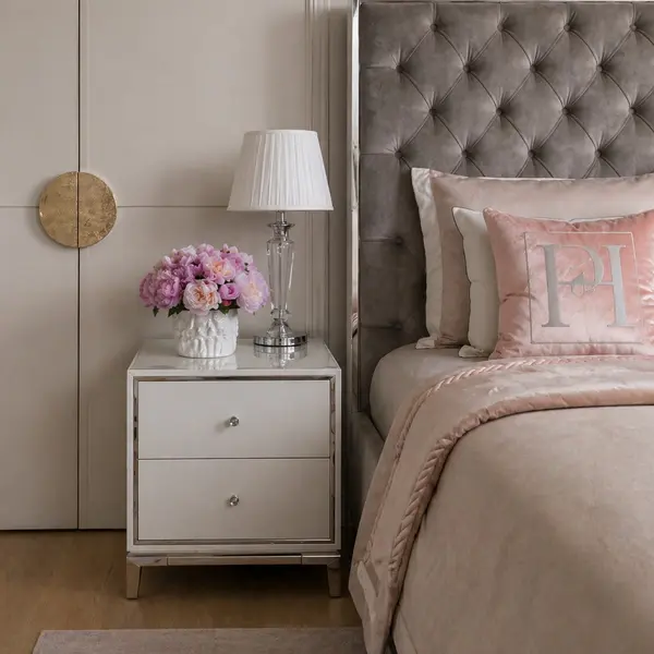 Szafka nocna glamour srebrna biała lakierowana wysoki połysk LORENZO