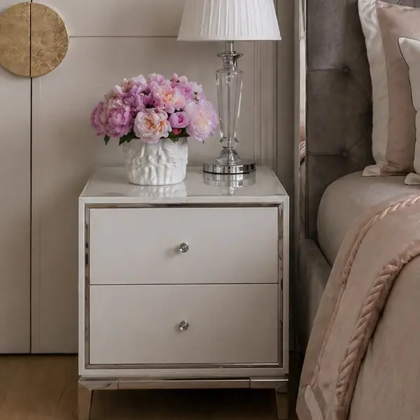 Szafka nocna glamour srebrna biała lakierowana wysoki połysk LORENZO