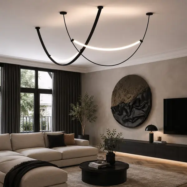 Modern leather chandelier stylish hanging lamp black stripes COSMOPOLITAN S M