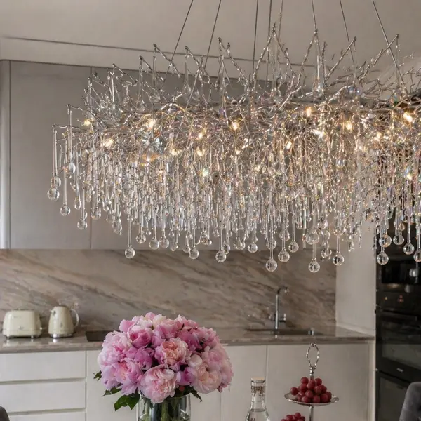 Glamor chandelier RAIN L 110 cm, designer, exclusive in a modern style, silver