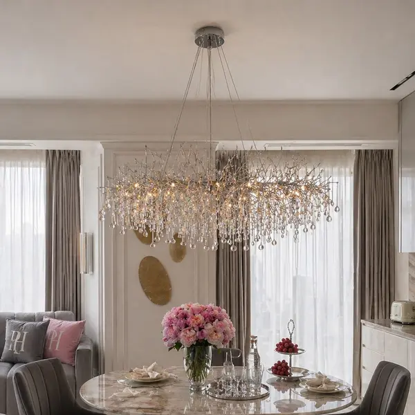 Glamor chandelier RAIN L 110 cm, designer, exclusive in a modern style, silver