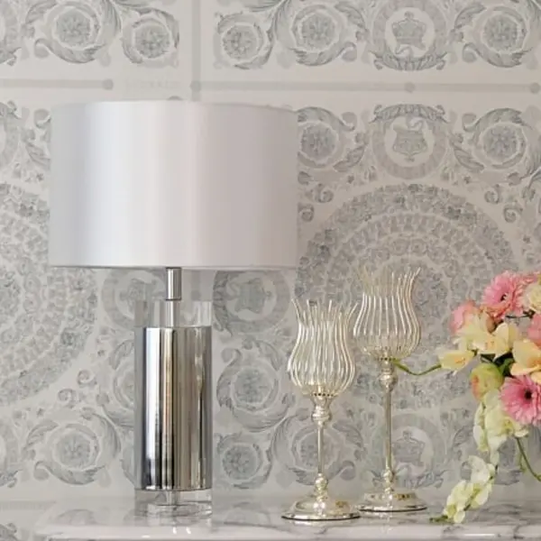 Silver marble table lamp SOFIA on a pillar