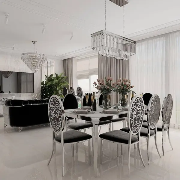 Exclusive dining chair, glamor, modern, steel black, silver MEDUSA