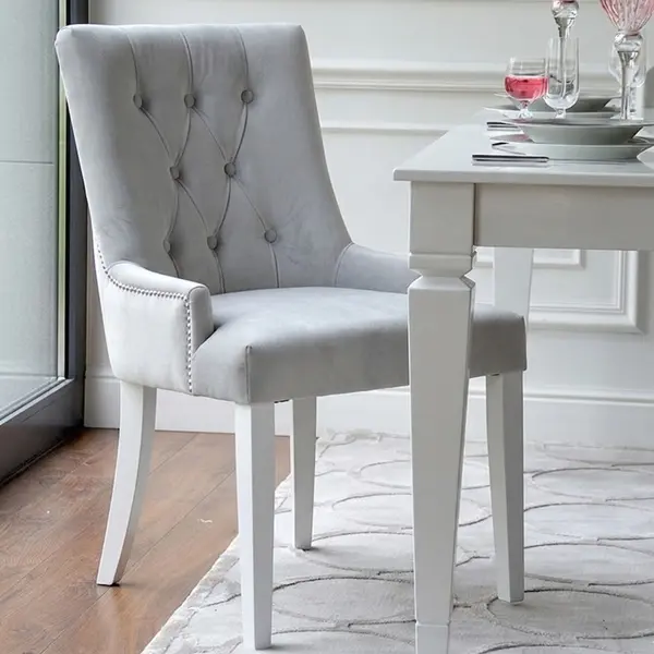 ZESTAW 6szt krzeseł glamour do jadalni, klasyczne, tapicerowane, z kołatką, srebrne, szare TIFFANY
