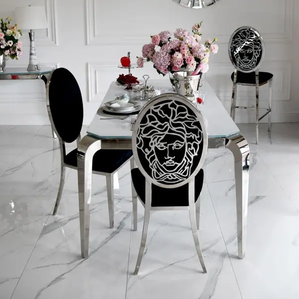 Exclusive dining chair, glamor, modern, steel black, silver MEDUSA