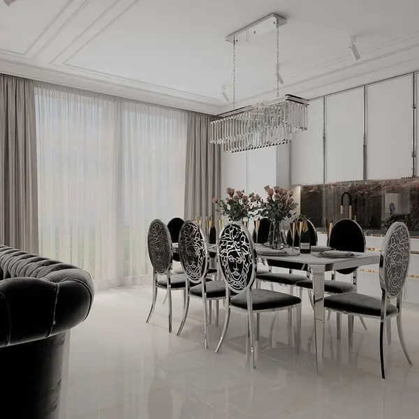 Exclusive dining chair, glamor, modern, steel black, silver MEDUSA