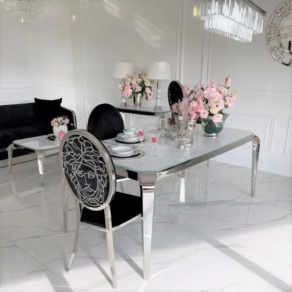 Exclusive dining chair, glamor, modern, steel black, silver MEDUSA
