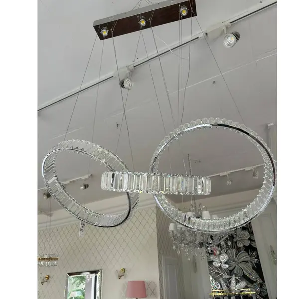ECLIPSE MAX crystal chandelier, rings, silver, modern glamor hanging lamp for the living room, adjustable